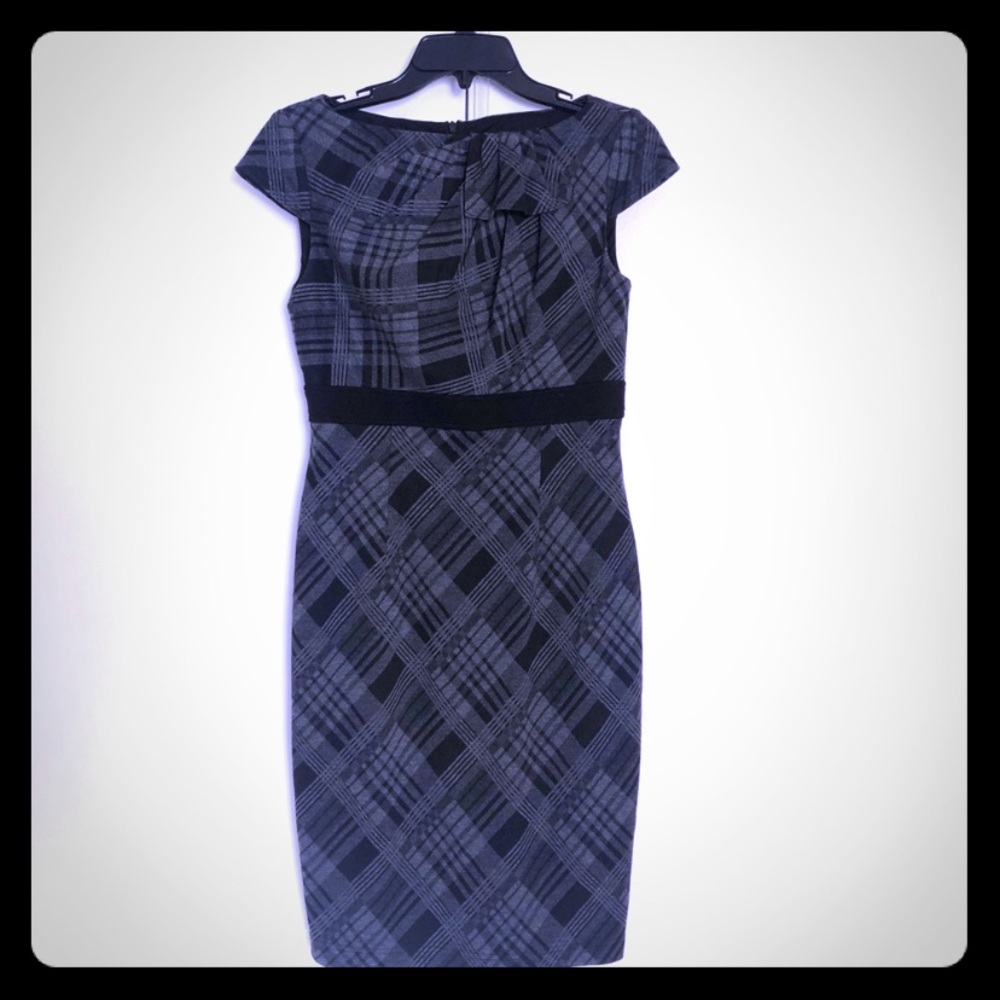 Adrianna Papell Black and Gray Plaid Dress
